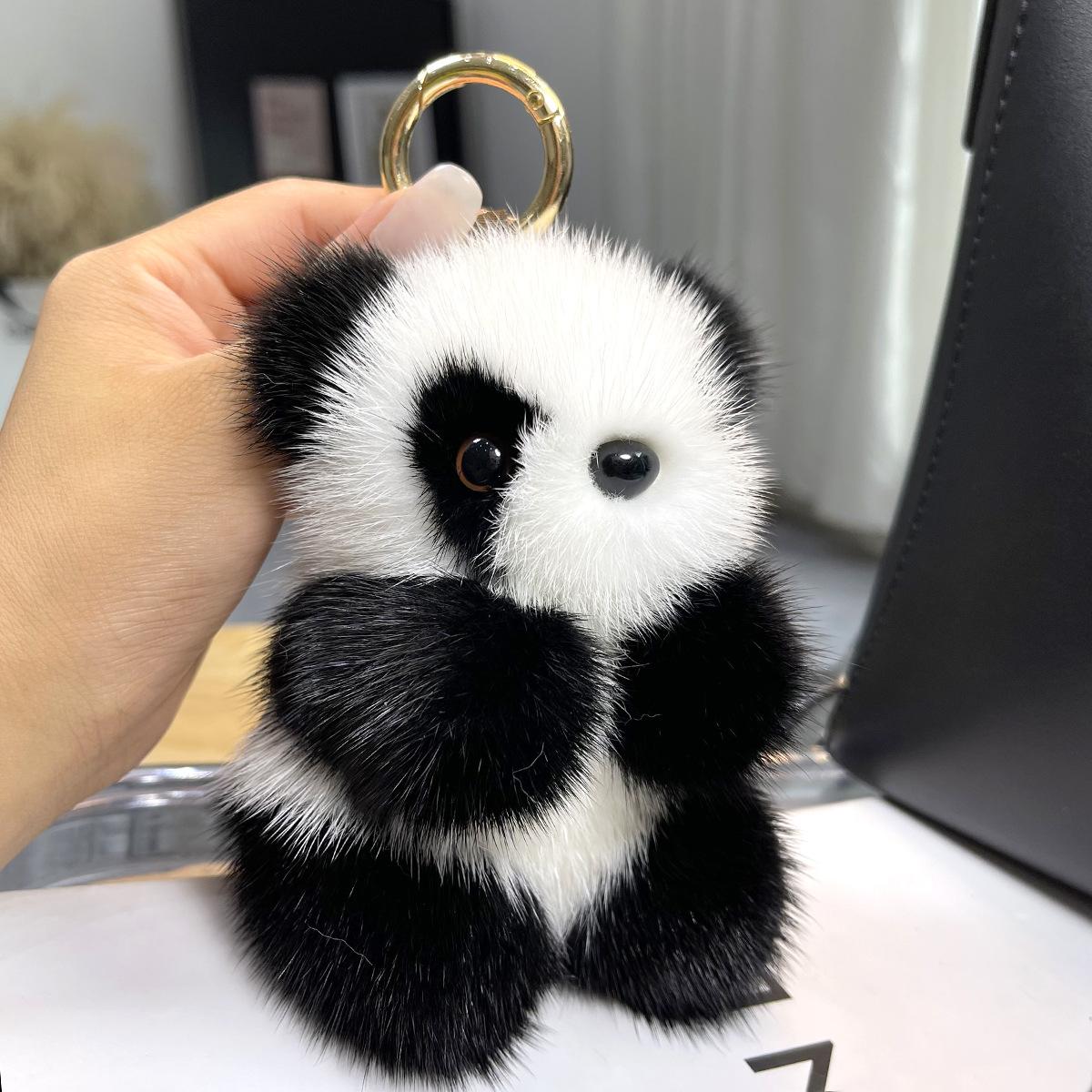 Cute Imitation Mink Fur Red Panda Car Keychain Pendant Cartoon Plush Doll  15CM,chaincharmsupply.com