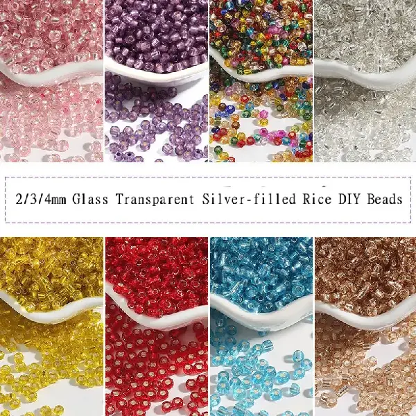 Glass Transparent Silver-filled Rice Beads Loose Hand-beaded Cross-stitch Diy Braided, Charms Craft Supply | Canada & USA and Europe Wide FREE shipping