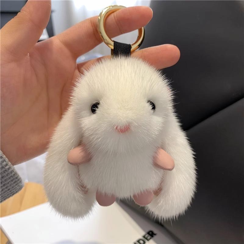 Cute bunny imitation mink fur car keychain pendant plush doll bag pendant,chaincharmsupply.com