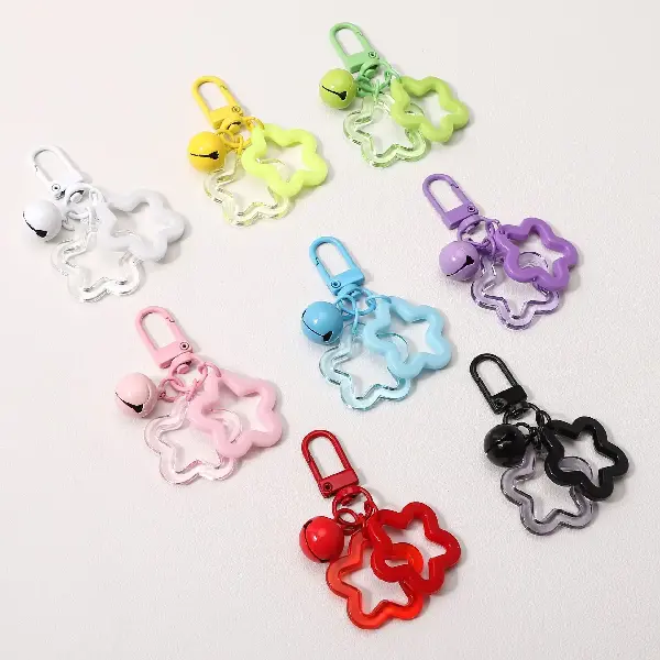 Colorful Alloy Hollow Five-pointed Star Bell Keychain Handmade Diy Card, Charms Craft Supply | Canada & USA and Europe Wide FREE shipping
