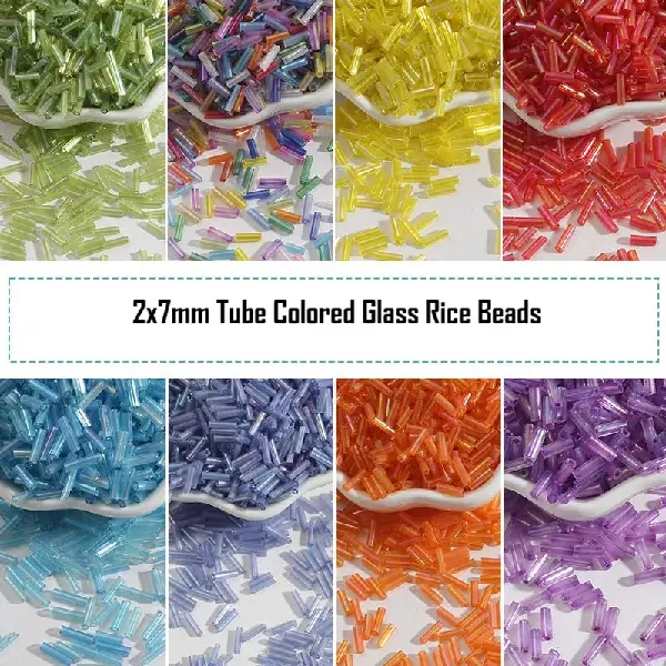 2*7mm Colored Glass Rice Beads Tube Handmade Diy Beaded Jewelry, Charms Craft Supply | Canada & USA and Europe Wide FREE shipping