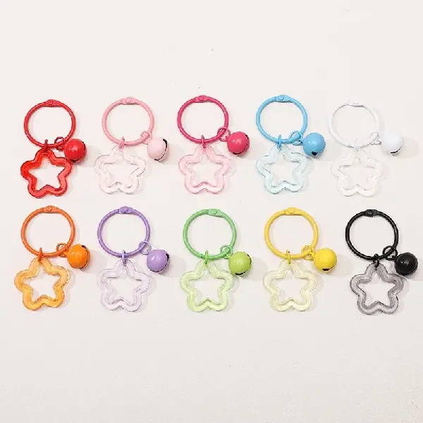 Colorful Hollow Transparent Five-pointed Star Bell Round Keychain Handmade Diy, Charms Craft Supply | Canada & USA and Europe Wide FREE shipping
