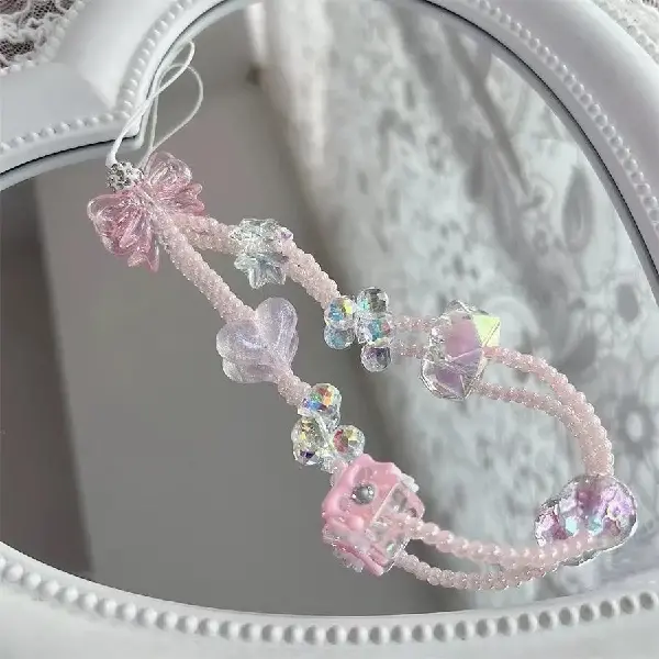 Rose Quartz Hand-painted Heart Chain Cell Phone Strap, Charms Craft Supply | Canada & USA and Europe Wide FREE shipping