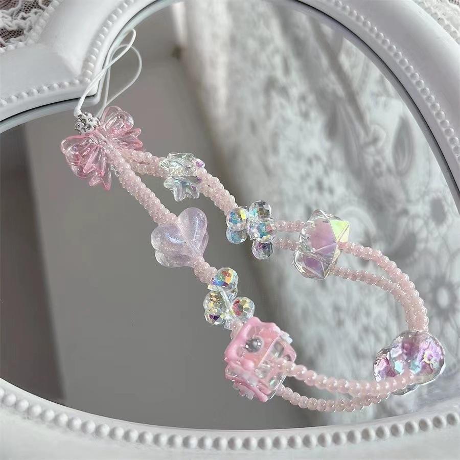 Rose Quartz Hand-painted Heart Chain Cell Phone Strap,chaincharmsupply.com