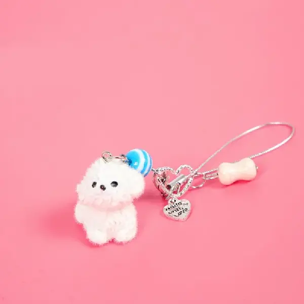 Flocking cute puppy 3D fashion keychain pendant, Charms Craft Supply | Canada & USA and Europe Wide FREE shipping