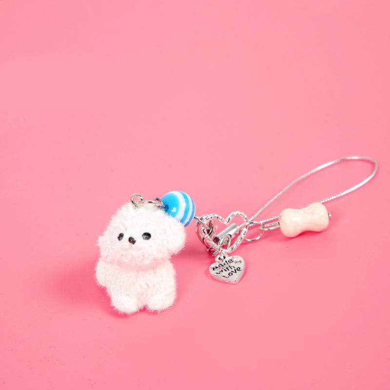 Flocking cute puppy 3D fashion keychain pendant,chaincharmsupply.com