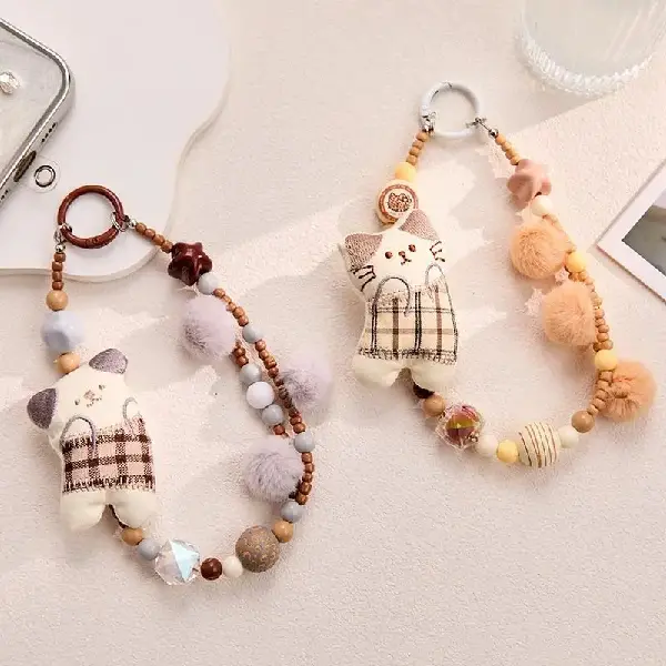 New Plush Cat Beaded Phone Charm For Women, Cute Cartoon, Charms Craft Supply | Canada & USA and Europe Wide FREE shipping