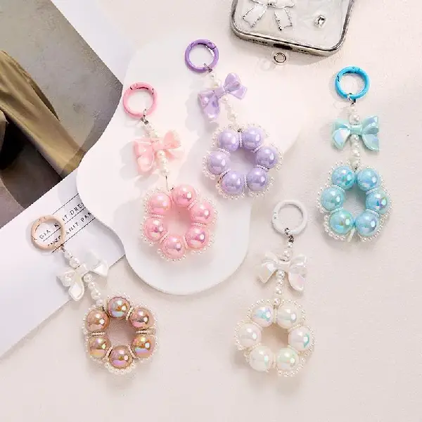 New Acrylic Beaded Bow Car Keychain Charm Candy Color Painted, Charms Craft Supply | Canada & USA and Europe Wide FREE shipping