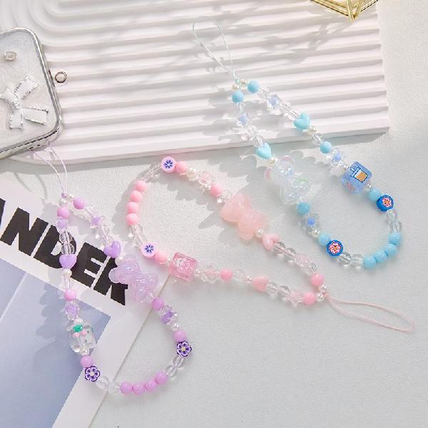 Phone Lanyard Handmade Beaded Bear Charm Crystal Bead Bow Anti-lost, Charms Craft Supply | Canada & USA and Europe Wide FREE shipping