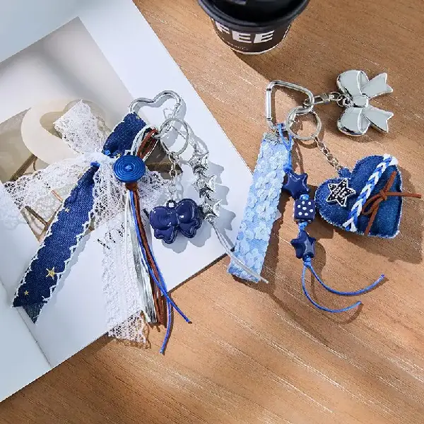 Retro sweet cool denim blue silver star bag pendant school bag chain keychain decorative bag pendant, Canadian Online Candy and Stuffed Animal Shop, SooSweet Shop DBA Sweet Factory