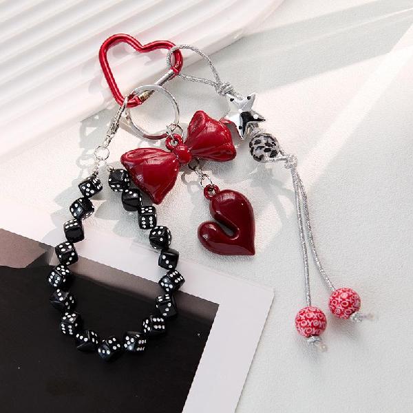 Cool black bag charm heart beaded keychain small gift, Charms Craft Supply | Canada & USA and Europe Wide FREE shipping
