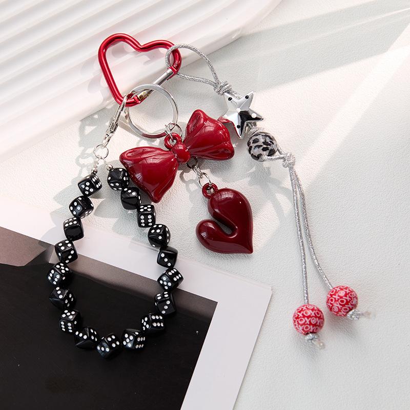 Cool black bag charm heart beaded keychain small gift,chaincharmsupply.com
