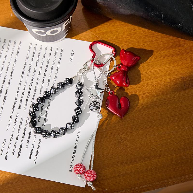 Cool black bag charm heart beaded keychain small gift,chaincharmsupply.com