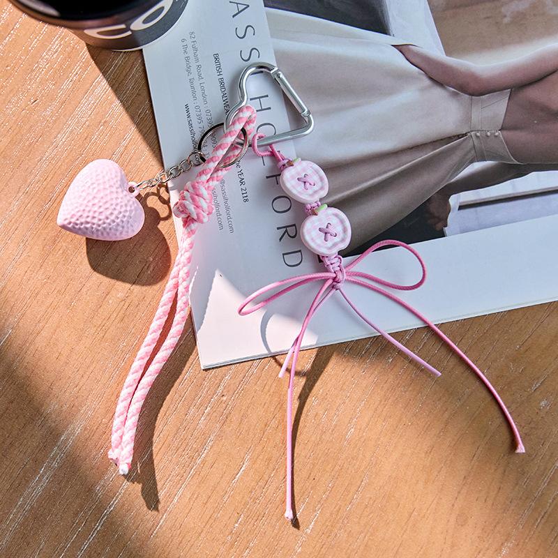 Girly Pink Heart Plaid Lace Ribbon Star Bag Phone Case Charm,chaincharmsupply.com