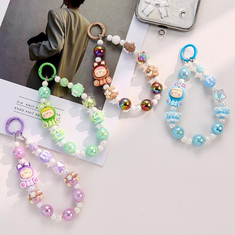 Cute cartoon phone charm,dopamine-enhancing handmade beaded keychain for little girls,chaincharmsupply.com