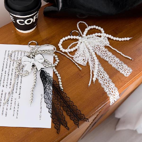Korean style, trendy and unique pearl lace bow charm, fashionable and high-quality phone keychain, Canadian Online Candy and Stuffed Animal Shop, SooSweet Shop DBA Sweet Factory