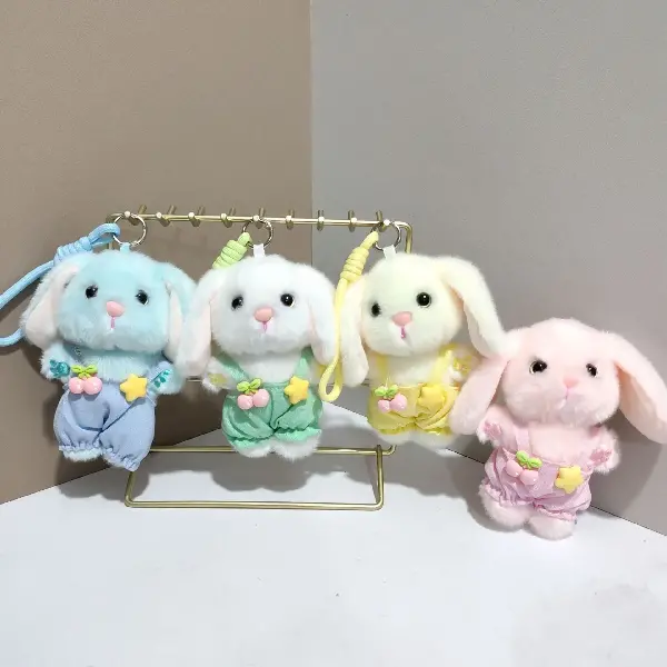 Cute Overalls, Bunny Charm, Plush Toy, School Bag, Bag Keychain,, Charms Craft Supply | Canada & USA and Europe Wide FREE shipping