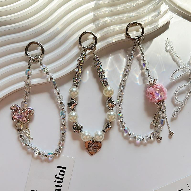 Hand-painted beaded strawberry bear phone charms,bag lanyards,keychains,decorative gifts,chaincharmsupply.com