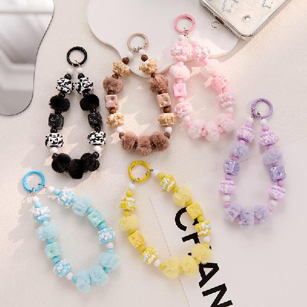 New cheese cube beaded phone charm, creative pom-pom bag pendant, hand-painted beaded keychain, Charms Craft Supply | Canada & USA and Europe Wide FREE shipping