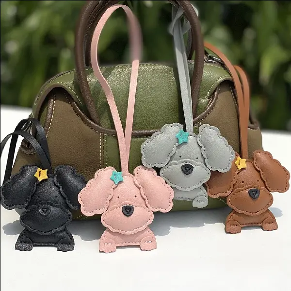 Teddy Dog Charm Curly Leather Keychain, Charms Craft Supply | Canada & USA and Europe Wide FREE shipping