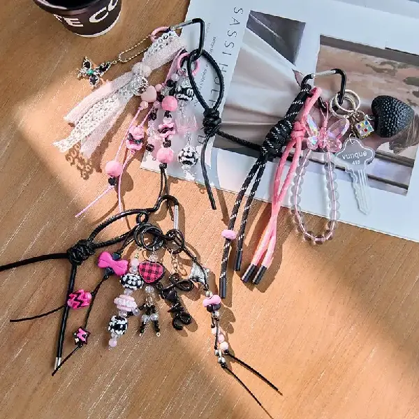 Korean INS Style Silver Bow & Pink Heart Bag Charm Keychain, Charms Craft Supply | Canada & USA and Europe Wide FREE shipping
