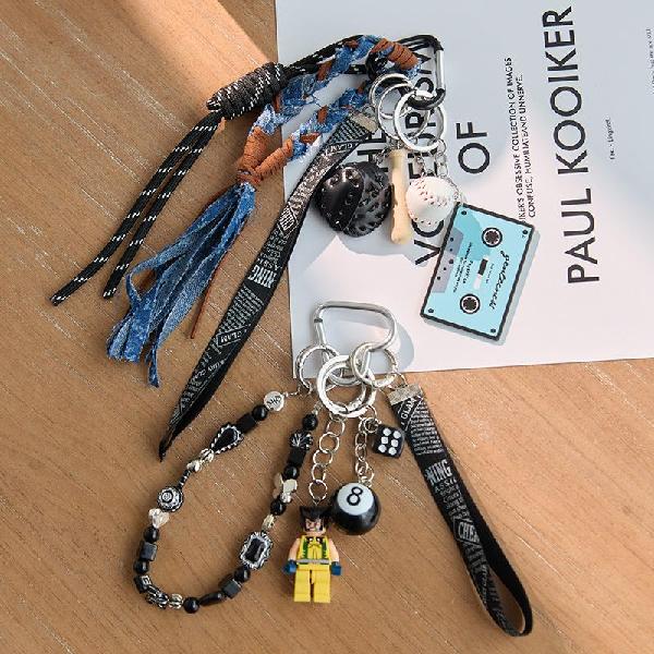 Ins Blogger Style Denim Heart & Block Man Bag Charm Keychain, Charms Craft Supply | Canada & USA and Europe Wide FREE shipping