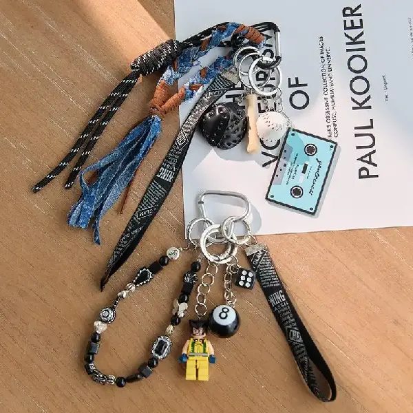Ins Blogger Style Denim Heart & Block Man Bag Charm Keychain, Charms Craft Supply | Canada & USA and Europe Wide FREE shipping