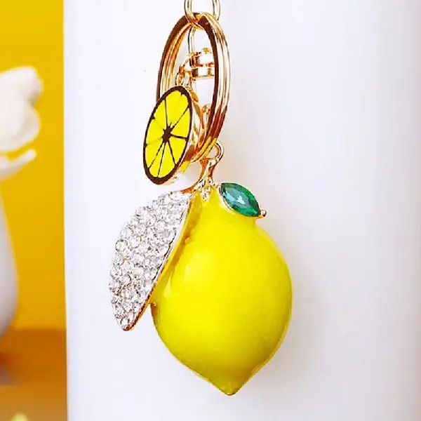 Creative Cute Rhinestone-encrusted Fruit Small Lemon Car Keychain Women's Bag, Canadian Online Candy and Stuffed Animal Shop, SooSweet Shop DBA Sweet Factory