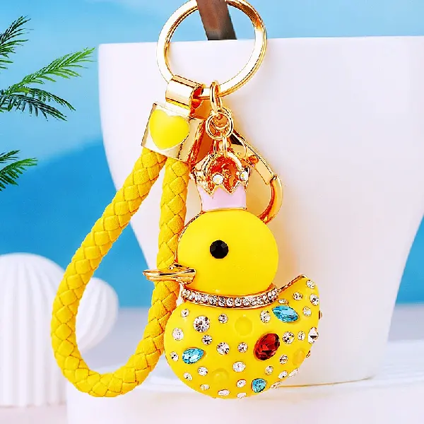 Rhinestone-encrusted Cute Little Yellow Duck Car Keychain For Women, Korean, Charms Craft Supply | Canada & USA and Europe Wide FREE shipping