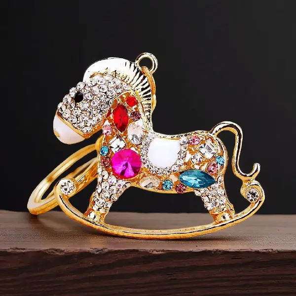 Zodiac Rhinestone-encrusted Wooden Horse Car Keychain Female Creative Bag Charm, Charms Craft Supply | Canada & USA and Europe Wide FREE shipping