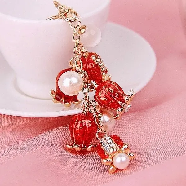 Rhinestone Pearl Pomegranate Flower Car Keychain Women's Creative Bag Charm, Charms Craft Supply | Canada & USA and Europe Wide FREE shipping