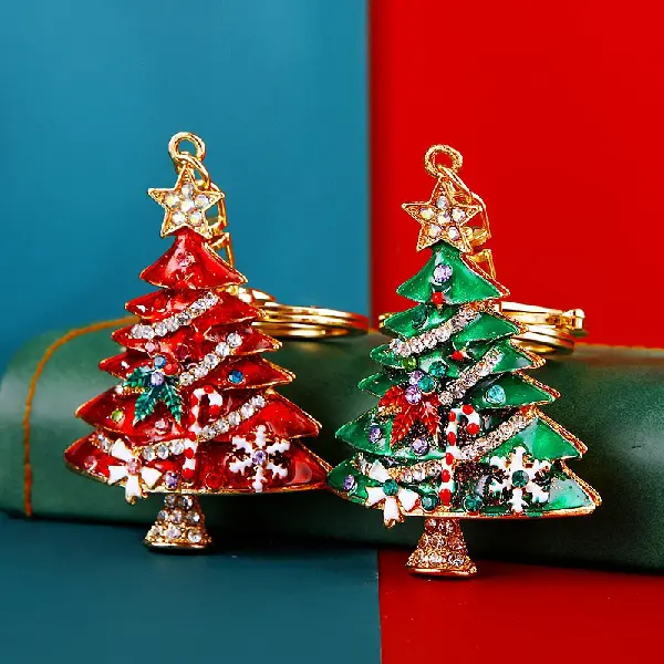 Rhinestone-encrusted Christmas Tree Car Keychain Metal Cute Men And Women, Charms Craft Supply | Canada & USA and Europe Wide FREE shipping