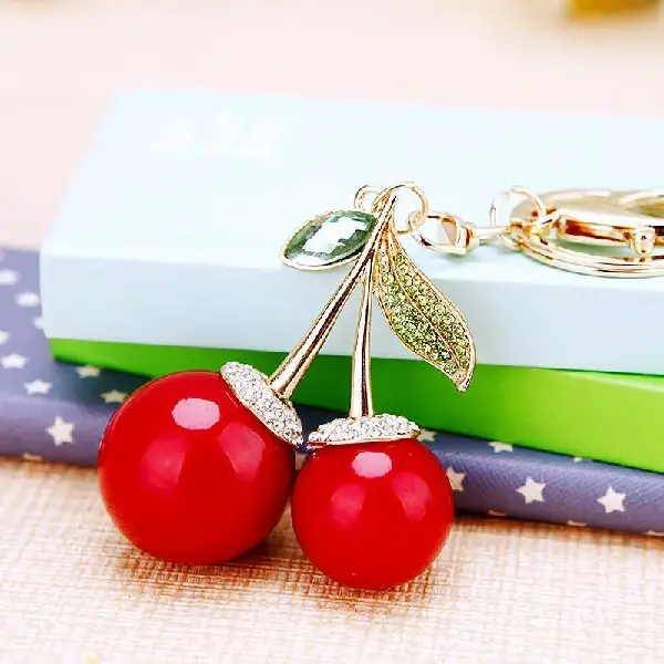 Rhinestone-encrusted Cherry Car Keychain Metal Women's Bag Charm Ring Korean, Charms Craft Supply | Canada & USA and Europe Wide FREE shipping