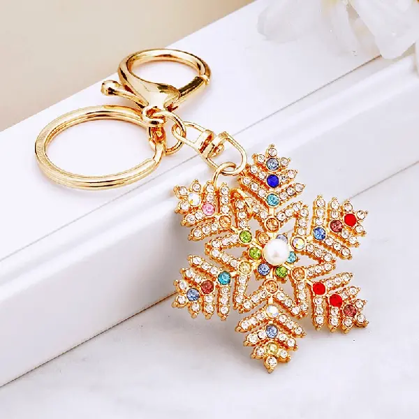 Rhinestone Christmas Snowflake Car Keychain Metal Women's Bag Charm Ring, Charms Craft Supply | Canada & USA and Europe Wide FREE shipping