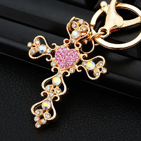 Rhinestone Love Cross Car Keychain Metal Ring Men's And Women's, Charms Craft Supply | Canada & USA and Europe Wide FREE shipping
