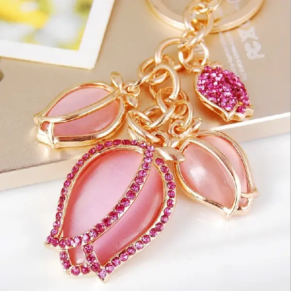 Moonstone Rhinestone Tulip Car Keychain Female Cute Bag Charm Metal, Charms Craft Supply | Canada & USA and Europe Wide FREE shipping