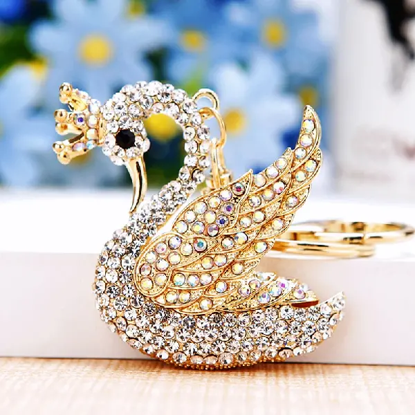 Rhinestone Little Swan Car Keychain Women's Bag Charm Metal Ring, Canadian Online Candy and Stuffed Animal Shop, SooSweet Shop DBA Sweet Factory
