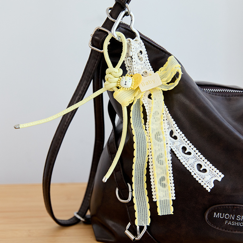 Ins Style Pale Yellow Star & Pom Pom Keychain - Phone & Bag Charm, Charms Craft Supply | Canada & USA and Europe Wide FREE shipping