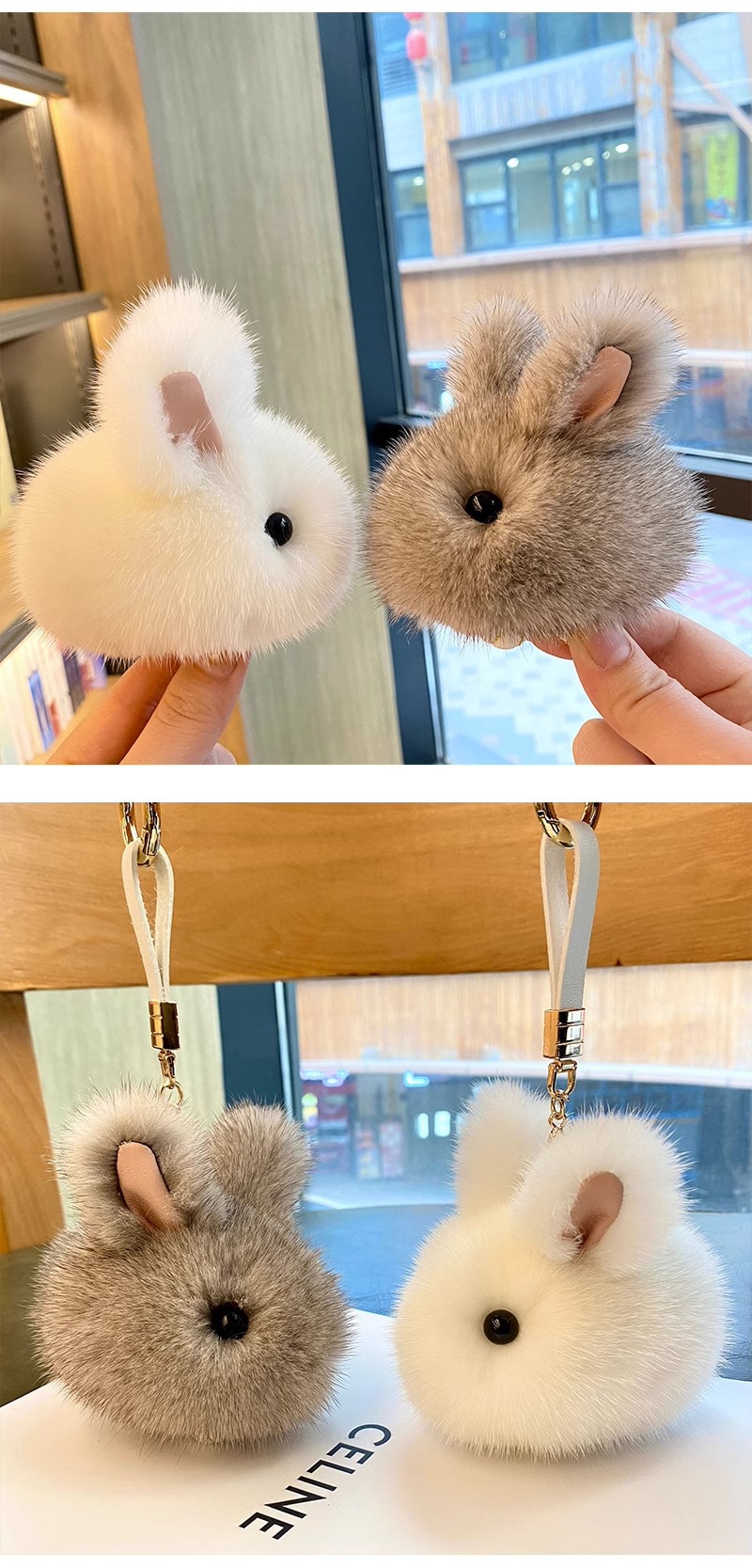 Imitation mink fur pendant high-value mini bunny bag charm car keychain, Charms Craft Supply | Canada & USA and Europe Wide FREE shipping