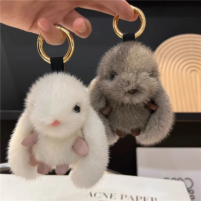 Cute bunny imitation mink fur car keychain pendant plush doll bag pendant, Charms Craft Supply | Canada & USA and Europe Wide FREE shipping