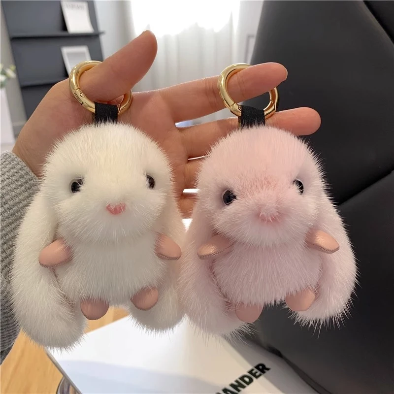 Cute bunny imitation mink fur car keychain pendant plush doll bag pendant, Charms Craft Supply | Canada & USA and Europe Wide FREE shipping