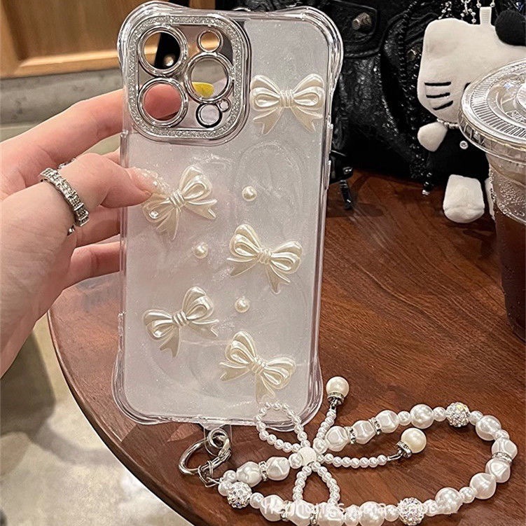 New Diamond-encrusted Pearl Bow Phone Charm Keychain Bag Anti-fall Chain, Charms Craft Supply | Canada & USA and Europe Wide FREE shipping