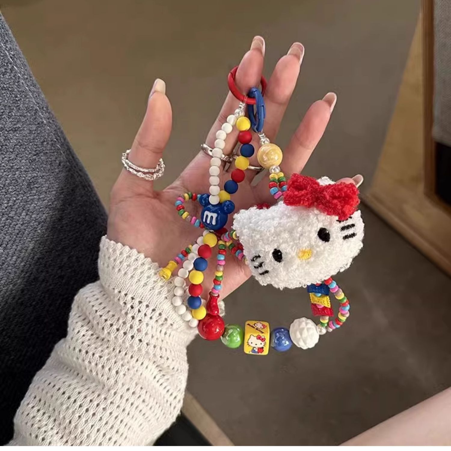Plush Girly Heart Bow Cat Colorful Beaded Phone Charm Rope, Charms Craft Supply | Canada & USA and Europe Wide FREE shipping