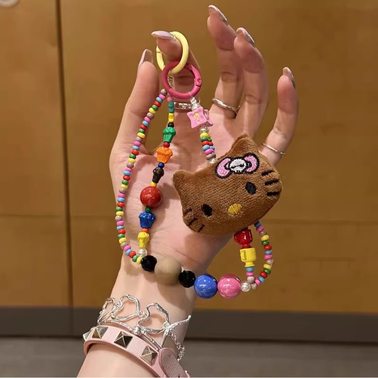 Plush Girly Heart Bow Cat Colorful Beaded Phone Charm Rope, Charms Craft Supply | Canada & USA and Europe Wide FREE shipping