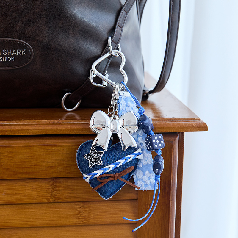 Retro sweet cool denim blue silver star bag pendant school bag chain keychain decorative bag pendant, Charms Craft Supply | Canada & USA and Europe Wide FREE shipping