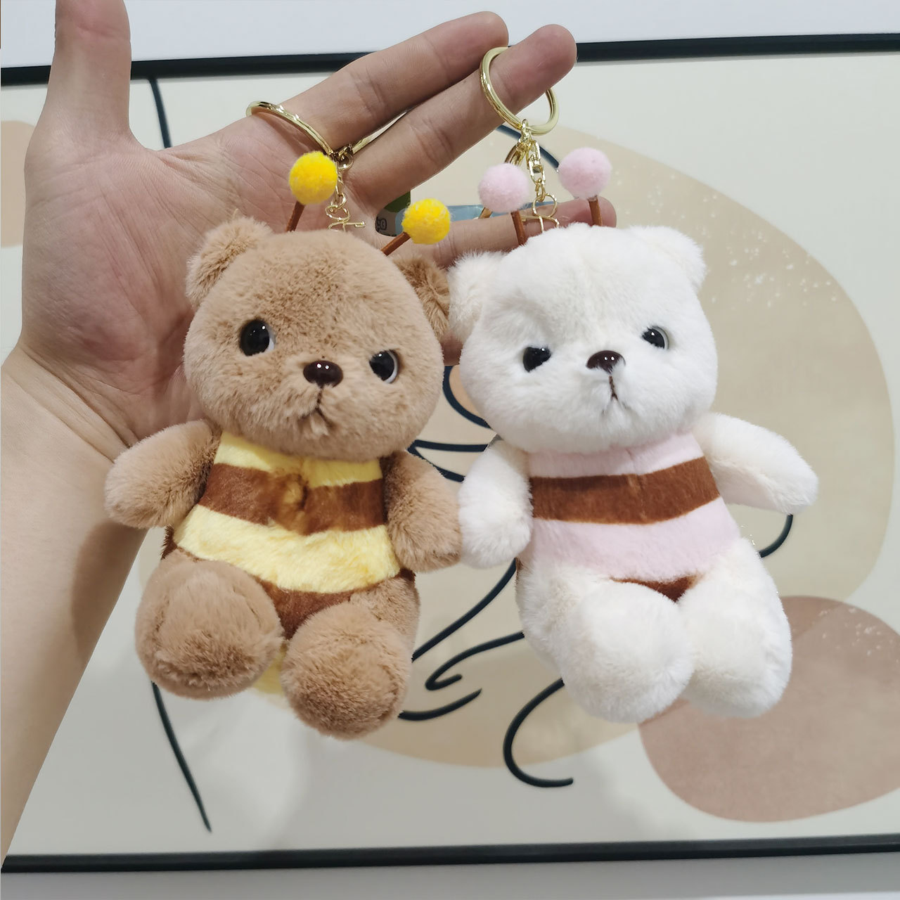 Cute plush toy keychain featuring a bear dressed as a bee, Charms Craft Supply | Canada & USA and Europe Wide FREE shipping