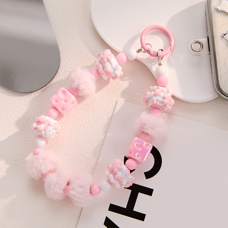 New cheese cube beaded phone charm, creative pom-pom bag pendant, hand-painted beaded keychain, Charms Craft Supply | Canada & USA and Europe Wide FREE shipping