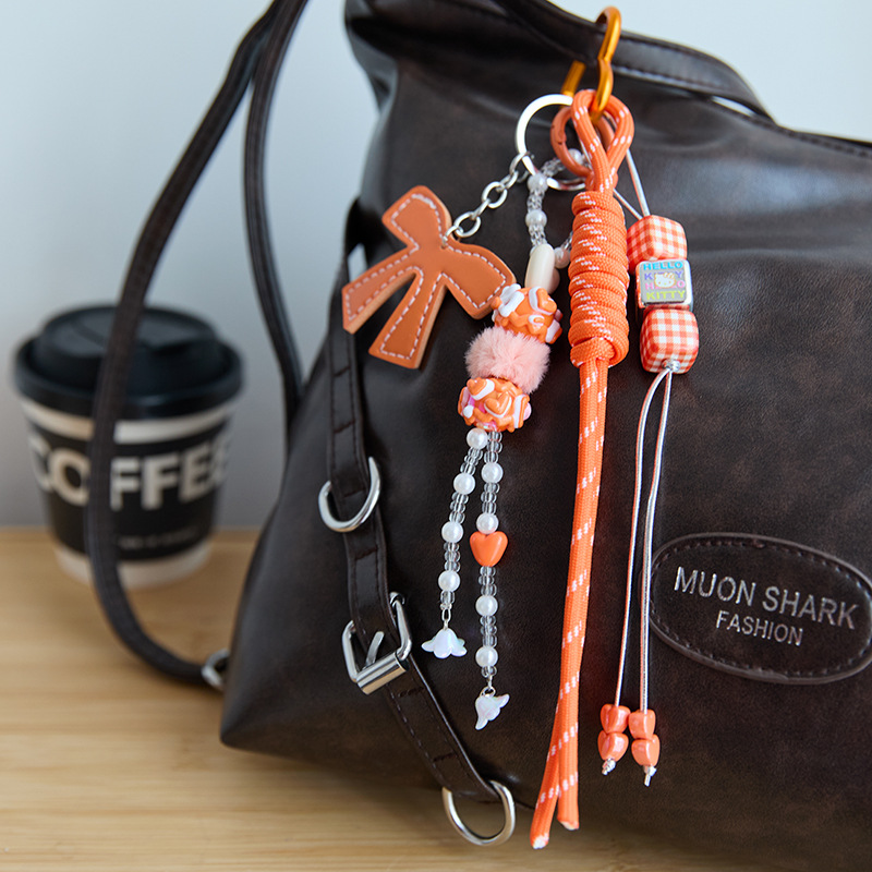 Roman style heavy-duty three-dimensional cotton-filled leather heart orange hand-woven bag pendant, Charms Craft Supply | Canada & USA and Europe Wide FREE shipping