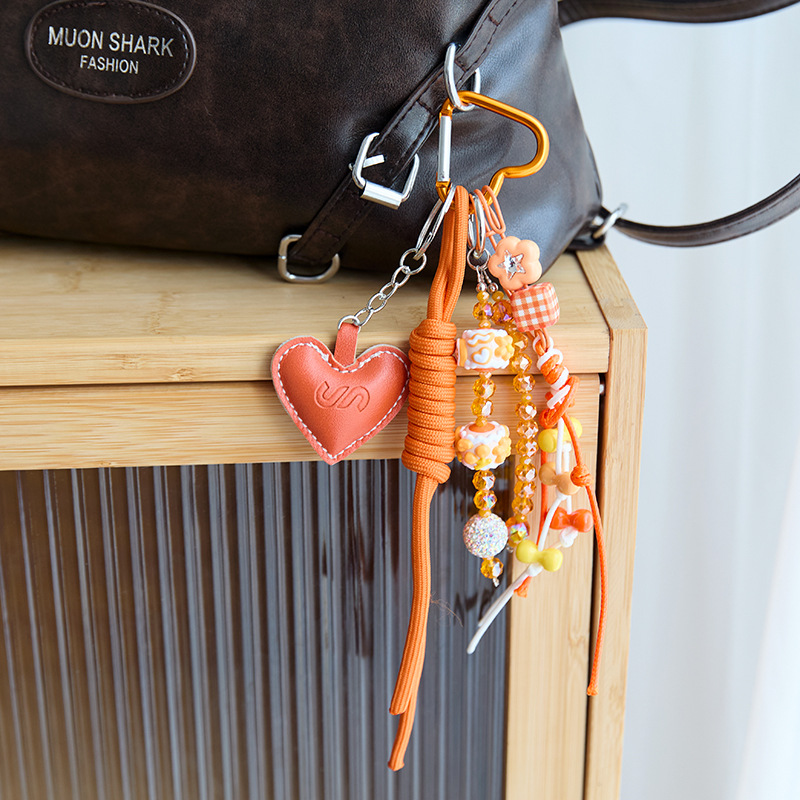 Roman style heavy-duty three-dimensional cotton-filled leather heart orange hand-woven bag pendant, Charms Craft Supply | Canada & USA and Europe Wide FREE shipping