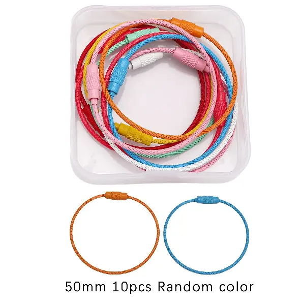 Steel wire spray-painted bracelet keychain, diameter about 50mm, randomly mixed colors, 10 pcs/box,chaincharmsupply.com